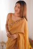 Alluring Mustard Embroidered Silk Function Wear Saree With Blouse