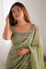 Stunning Pista Green Embroidered Silk Mehendi Wear Saree With Blouse