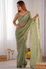 Stunning Pista Green Embroidered Silk Mehendi Wear Saree With Blouse