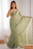 Stunning Pista Green Embroidered Silk Mehendi Wear Saree With Blouse