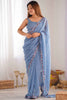 Spectacular Sky-Blue Embroidered Silk Event Wear Saree With Blouse