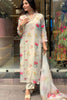 Alluring Off-White Floral Print Tabby Event Wear Pant Suit With Dupatta