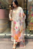 Alluring Off-White Floral Print Tabby Event Wear Pant Suit With Dupatta