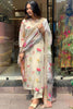 Alluring Off-White Floral Print Tabby Event Wear Pant Suit With Dupatta