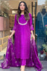 Awesome Violet Embroidered Silk Wedding Wear Pant Suit With Dupatta