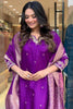 Awesome Purple Embroidered Silk Function Wear Pant Suit With Dupatta