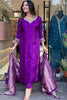 Awesome Purple Embroidered Silk Function Wear Pant Suit With Dupatta