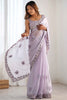 Shocking Lavender Embroidered Organza Function Wear Saree With Blouse