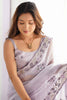 Shocking Lavender Embroidered Organza Function Wear Saree With Blouse