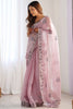 Charming Mauve Embroidered Organza Reception Wear Saree With Blouse