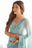 Ravishing Sky-Blue Embroidered Organza Function Wear Saree With Blouse