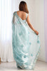 Ravishing Sky-Blue Embroidered Organza Function Wear Saree With Blouse