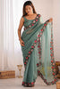 Wonderful Green Thread Embroidery Work Georgette Event Wear Saree