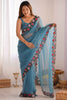 Glamorous Blue Embroidered Georgette Party Wear Saree With Blouse