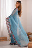 Glamorous Blue Embroidered Georgette Party Wear Saree With Blouse