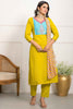 Lovely Yellow Embroidered Viscose Traditional Pant Suit With Dupatta