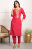 Glamorous Pink Embroidered Silk Viscose Function Wear Pant Suit