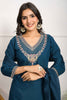 Endearing Teal Blue Embroidered Chanderi Silk Traditional Pant Suit