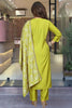 Gorgeous Lime Green Embroidered Viscose Function Wear Pant Suit