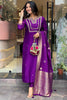 Ravishing Purple Embroidered Viscose Wedding Wear Pant Suit