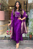 Ravishing Purple Embroidered Viscose Wedding Wear Pant Suit