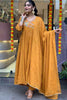 Lovable Mustard Color Embroidered Viscose Haldi Wear Pant Suit