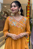 Lovable Mustard Color Embroidered Viscose Haldi Wear Pant Suit