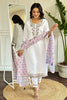 Splendid White Embroidery Work Viscose Event Wear Pant Suit