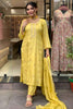 Awesome Yellow Embroidery Work Jacquard Haldi Wear Pant Suit