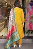 Amazing Mustard Embroidery Work Viscose Traditional Pant Suit