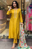 Amazing Mustard Embroidery Work Viscose Traditional Pant Suit