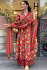 Ravishing Red Color Printed Cotton Event Wear Pant Suit