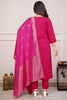 Shocking Pink Embroidery Work Viscose Wedding Wear Pant Suit