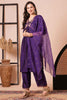 Fabulous Purple Embroidery Work Vichitra Silk Festival Wear Pant Suit