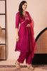 Beautiful Magenta Embroidery Work Vichitra Silk Traditional Pant Suit