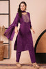 Captivating Purple Embroidered Rayon Function Wear Pant Suit