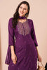 Captivating Purple Embroidered Rayon Function Wear Pant Suit