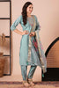 Enjoyable Sea Green Embroidered Viscose Event Wear Pant Suit