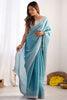 Marvelous Sky-Blue Sequins Jimmy Choo Engagement Wear Saree