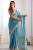 Marvelous Sky-Blue Sequins Jimmy Choo Engagement Wear Saree