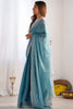 Marvelous Sky-Blue Sequins Jimmy Choo Engagement Wear Saree