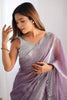 Stunning Lavender Sequins Oragnza Cocktail Party Wear Saree