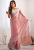 Fascinating Peach Color Sequins Oragnza Reception Wear Saree