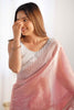 Fascinating Peach Color Sequins Oragnza Reception Wear Saree