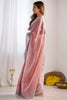 Fascinating Peach Color Sequins Oragnza Reception Wear Saree