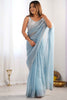 Fabulous Sky-Blue Sequins Oragnza Engagement Wear Saree