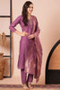 Winning Mauve Embroidered Chanderi Silk Event Wear Pant Suit