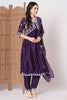 Surprising Purple Embroidered Silk Event Wear Pant Suit With Dupatta