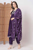 Surprising Purple Embroidered Silk Event Wear Pant Suit With Dupatta