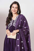 Surprising Purple Embroidered Silk Event Wear Pant Suit With Dupatta